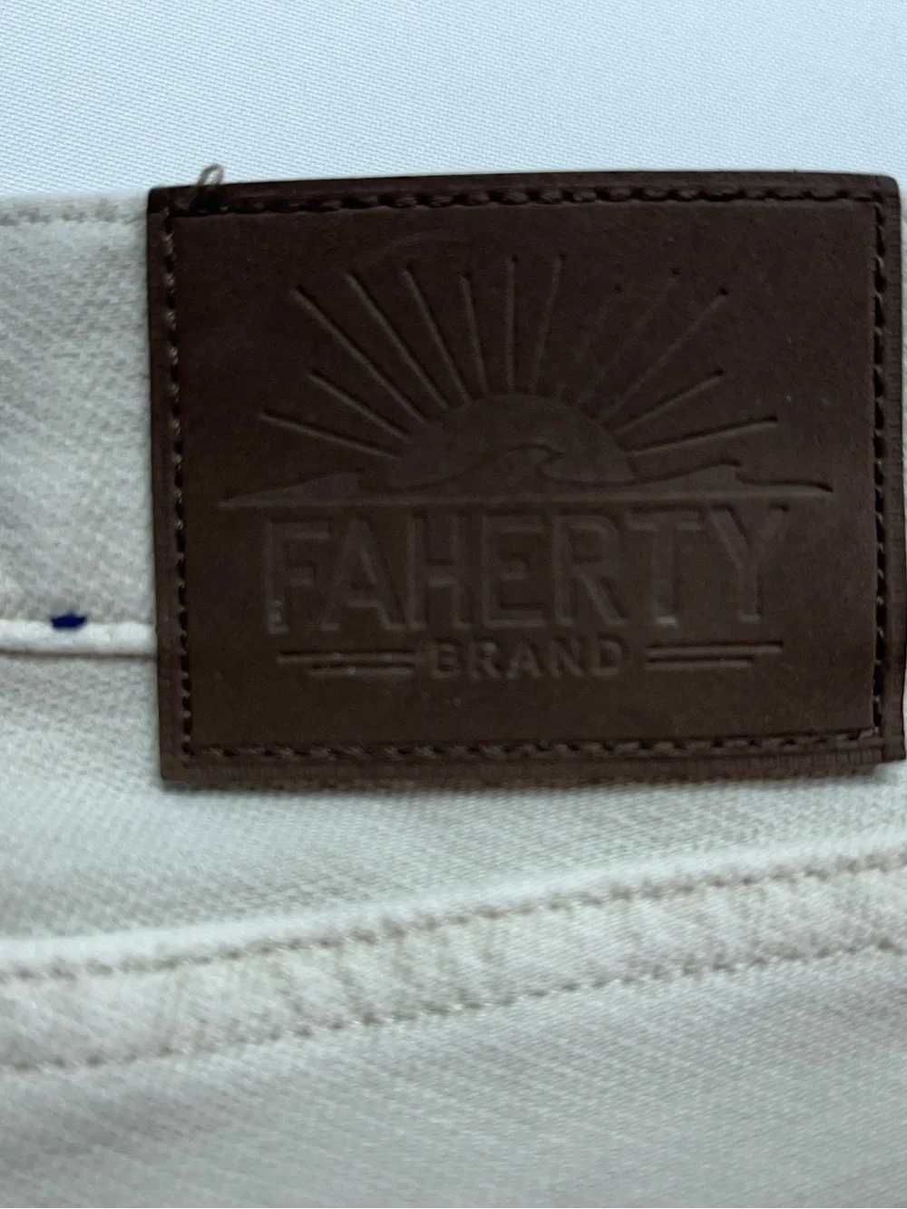 Faherty Five Pocket Jeans Mens Size 33x31 Bone White Stretch Denim Straight Leg